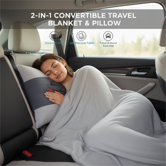 🛋️ Warm Miles, Cozy Pauses – Your Roadside Sanctuary【2-In-1 Multi-Functional Cozy Pillow & Quilt】