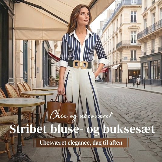 📢📢50 % RABAT !! ⏰2-delt sæt med stribet bluse og bukser med brede ben til kvinder