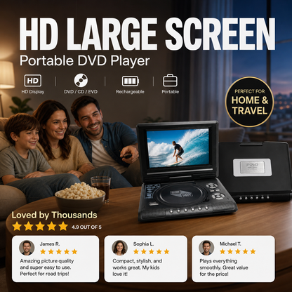 🔥 2026 NYHED: 50% RABAT – 7.8" HD Bærbar DVD/EVD-afspiller – Den Ultimative Rejseunderholdning – Stor HD-skærm – Genopladelig – Afspiller DVD, CD, USB & SD – Perfekt til Hjemmet & Bilture 📺🎬✨