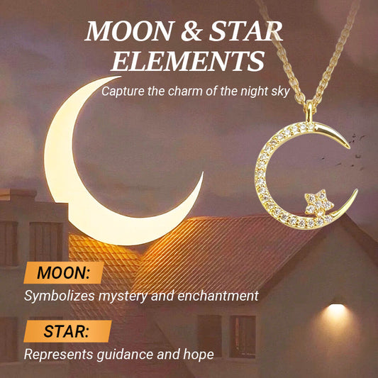 🌙✨ Bright Night: Måne- og stjernehalskæde – Mørkelysende elegance med himmelsk charme 💫🌌
