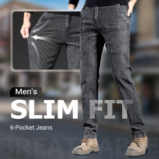 🔥50% OFF👖Slim Fit 6-Pocket Jeans+bælte til mænd