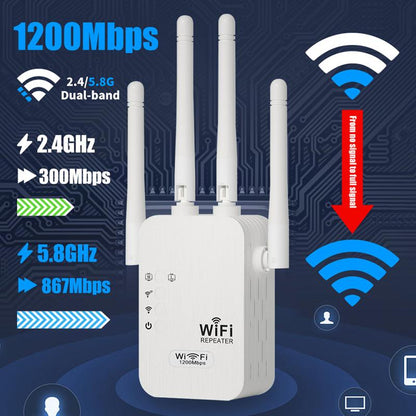 🎁Sidste dag: 50% rabat! 🔥 2026 WiFi-forstærker - 1200Mbit/s, dual band (5GHz / 2.4GHz) 📶 Maksimal signalforstærkning - stabil forbindelse i hele huset!