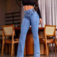 👖50% RABAT NU! 💃 Stretch Flare Jeans til kvinder – høj talje, kropsnær pasform og retrostil ✨