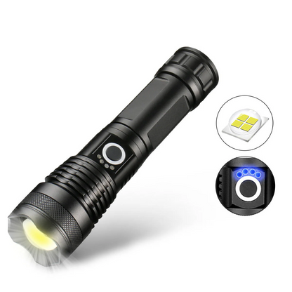🔦50% rabat! 🎉 Genopladelig lommelygte med 90.000 lumen - Ekstremt lysstærk, vandtæt og med lang batterilevetid 📦