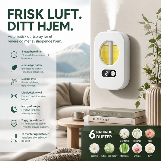 🌿🌸 2026 NYHED: 50% RABAT – Smart Aromadiffuser – Tidsindstillet Duftspredning – 8 Naturlige Dufter – 4 Niveauer – Natlampe – Til Soveværelse, Stue, Kontor & Bad 🏠✨🛡️