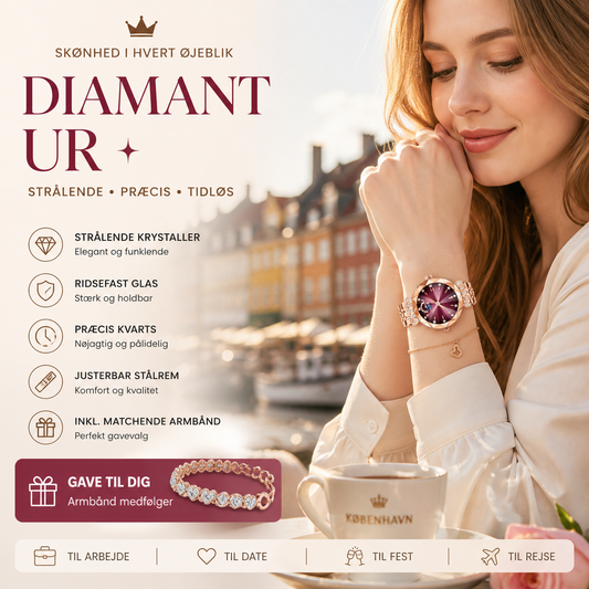 ⌚ 50% RABATT + GRATIS ARMBÅND – Diamond Fashion stjerne- og måneklokke – blendende diamanter – høy kvalitet – presis kvarts – justerbar – perfekt gave for henne