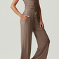 Women's 2-Piece Lounge Set: Ruched Top & Wide-Leg Pants