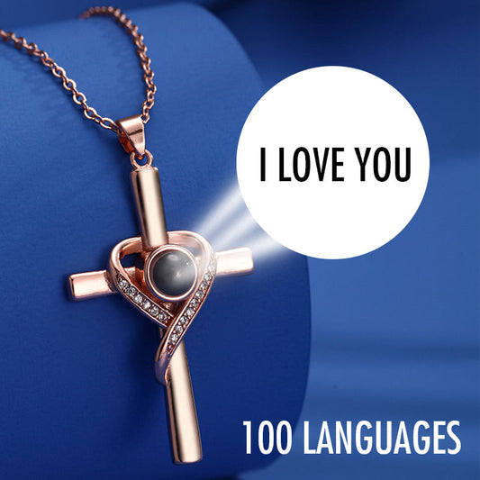 🎁Early Xmas Sales - 49% OFF🎅Cross Projection Necklace with I Love You in 100 Languages