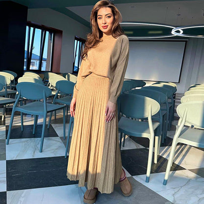 🔥HOT SALE 51% OFF🔥Women's Round-Neck Top ＆ Pleated Skirt 2-Piece Set