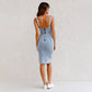 🌸Spring Specials🌸 Adjustable strap U-neck split denim bodycon cami dress