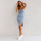 🌸Spring Specials🌸 Adjustable strap U-neck split denim bodycon cami dress