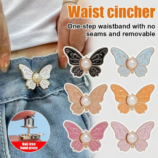 🌸🦋 SIDSTE DAG! KØB 1, FÅ 1 GRATIS 🎁💜 Aftagelig spænde til justering af taljen med sommerfuglemotiv – kan justeres uden værktøj og passer til jeans, nederdele og kjoler, skaber en timeglasfigur ✨👗💃