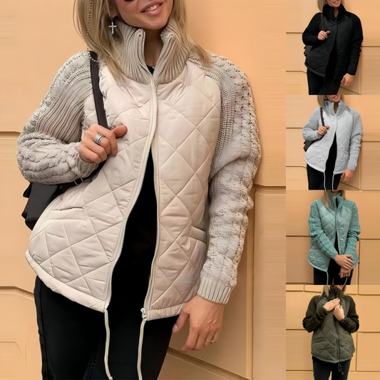 ⏳Begrænset tid 50 % rabat💥Puffjakke i strikket patchwork til kvinder