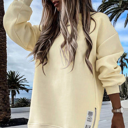 ✨Afslappet Langærmet Pullover Sweatshirt Kjole med Lynlåsslids