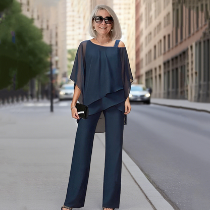 👚 50 % RABAT NU! 💃 2-delt sæt i chiffon med uregelmæssig pasform til kvinder – løstsiddende top og bukser med brede ben (M–3XL) 🌬️