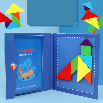 🎁Den perfekte gave🌟Forbedrer børns tænkeevner – Magnetisk tangram-puslespilssæt til børn