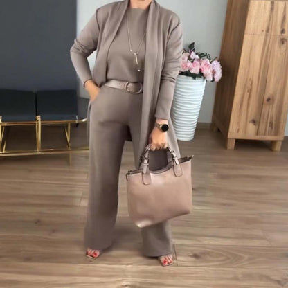 ✨Elegant 3-delt sæt: lang cardigan, top og bukser