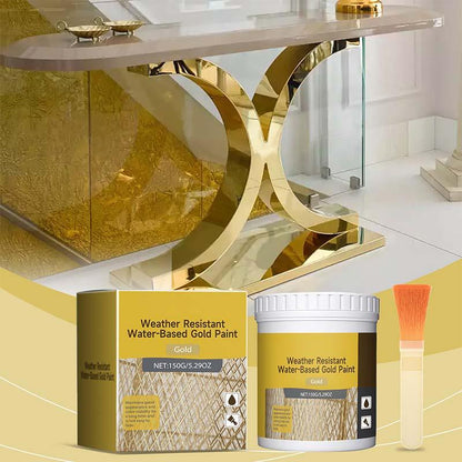 ✨ 50 % RABAT NU! 🏡 Vejrbestandig guldmaling – fyldig folieeffekt, hurtigtørrende – til træ, metal og sten – et strejf af luksus 💛