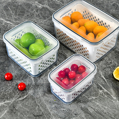 🍓✨ 3-delt frugtbeholder-sæt – med aftageligt dørslag, lækagesikker og stabelbar 🧊