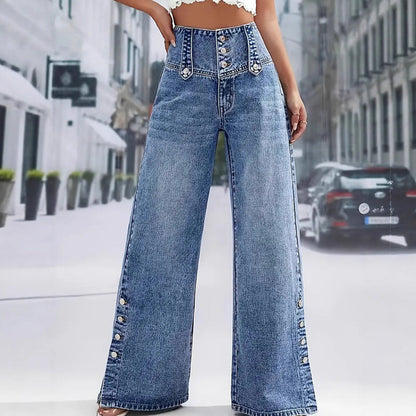🔥 Damejeans med brede ben med slids i siden - høj talje for et slankt look