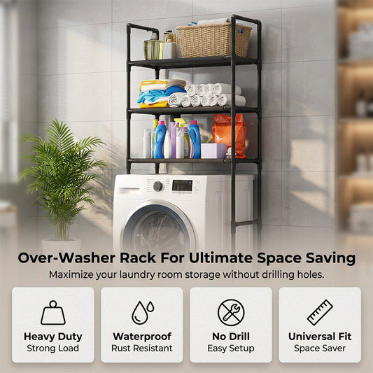 🔥 2026 NYHED: 50% RABAT – Vertikal reol over toilet/vaskemaskine – Vandtæt & rustfri – Ingen boring – Stabil & holdbar 🧺✨🏠