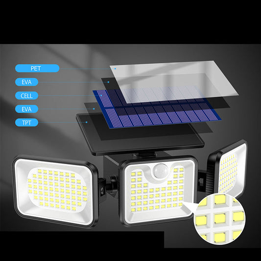 🔆 50 % RABAT NU! 💡 3-hovedet solcelledrevet sikkerhedslampe med bevægelsessensor – justerbare hoveder, ultraklare LED'er og holdbarhed i al slags vejr ✨
