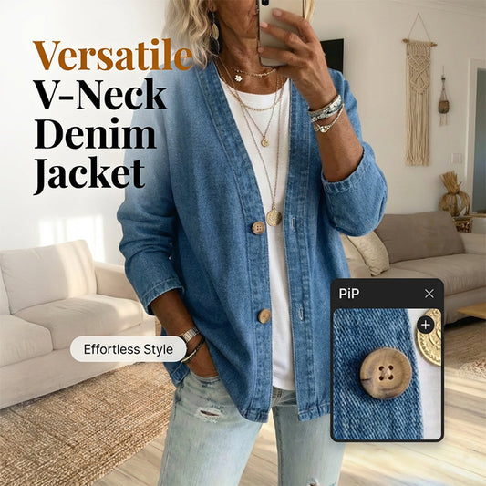 🥇Klassisk denimjakke til kvinder med knapper foran