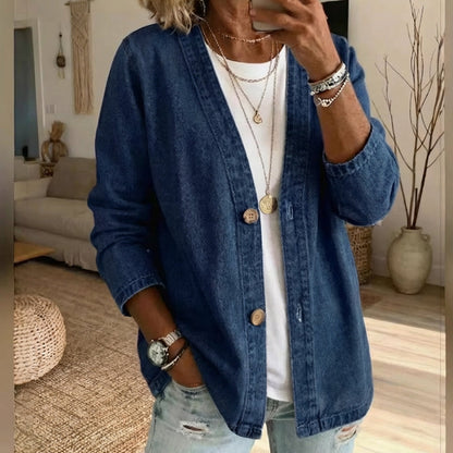 🥇Klassisk denimjakke til kvinder med knapper foran