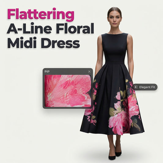 🌸Elegant ærmeløs A-formet midi-kjole med blomsterprint👗❤️