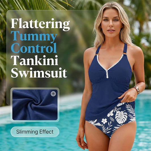 Tankini-badedragt i to dele til kvinder med maveformende effekt