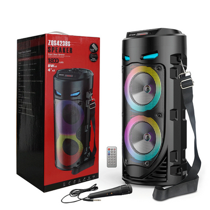 🥳2026 HOT SALE🥳💞50 % RABAT! Bærbar Bluetooth-højttaler med mikrofon – 16 W kraftig lyd, RGB-lys og kablet mikrofon.