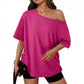 Casual oversized T-shirt med bare skuldre til kvinder