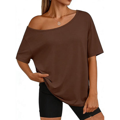Casual oversized T-shirt med bare skuldre til kvinder