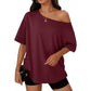 Casual oversized T-shirt med bare skuldre til kvinder