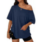 Casual oversized T-shirt med bare skuldre til kvinder