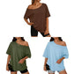 Casual oversized T-shirt med bare skuldre til kvinder