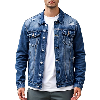Herrejakke i afslappet vintage-vasket, slidt denim