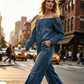 📢📢40 % RABAT !! ⏰Denim-jumpsuit med bare skuldre og brede ben