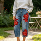 🎁2026 Nye varer 50 % RABAT💥Artistic Flower-jeans med brede ben til kvinder
