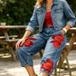 🎁2026 Nye varer 50 % RABAT💥Artistic Flower-jeans med brede ben til kvinder