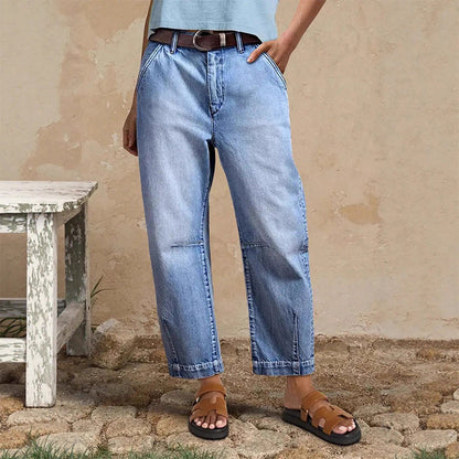 Kort jeans med høj talje til kvinder