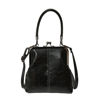 💋 Kiss Lock-skuldertaske til kvinder med håndtag på toppen – Vintage messinglås og struktureret form – Aftagelig rem, perfekt til hverdagsudflugter eller middagsdates 👜 ✨