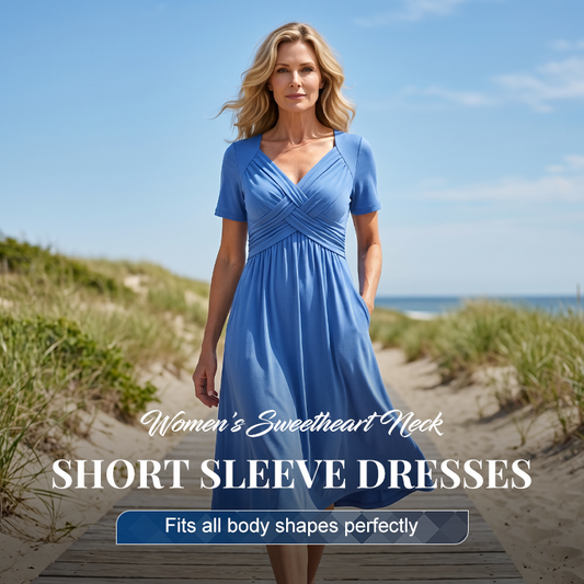 👗 50% RABAT – Elegant V-hals kjole – Let & luftig – Superblød – Korte ærmer – For alle kropstyper – Tidløs & alsidig – Perfekt gave