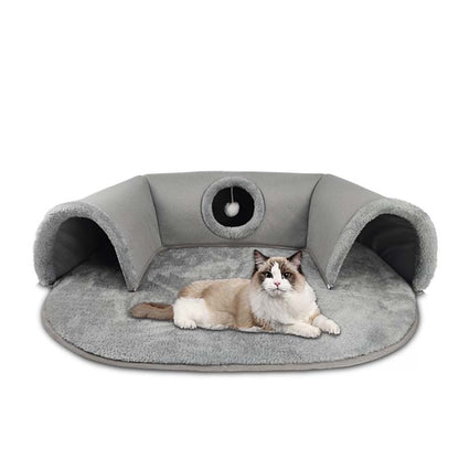 🐱 BEGRÆNSET TILBUD: 50 % RABAT! ✨ 2-i-1 katteseng med tunnel – donutseng + tunnel, blødt plys, sammenklappelig 🎪