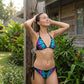 Butterfly-bikinisæt med halterneck – neonprint, justerbar og flatterende pasform