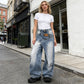 👖 60 % RABAT NU! 🎁 Asymmetriske jeans med bred benvidde til kvinder – Unikt design og elastisk pasform – Trendigt snit, perfekt til både afslappede og mere elegante looks ✨