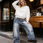 👖 60 % RABAT NU! 🎁 Asymmetriske jeans med bred benvidde til kvinder – Unikt design og elastisk pasform – Trendigt snit, perfekt til både afslappede og mere elegante looks ✨