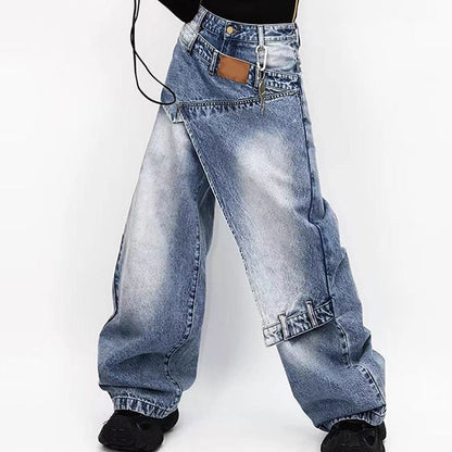 👖 60 % RABAT NU! 🎁 Asymmetriske jeans med bred benvidde til kvinder – Unikt design og elastisk pasform – Trendigt snit, perfekt til både afslappede og mere elegante looks ✨