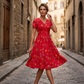 👗 50 % RABAT NU! 💐Midi-kjole til kvinder med V-udskæring, blomsterprint og snoet talje – med sidelommer, blød og luftig afslappet sommerkjole