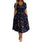 👗 50 % RABAT NU! 💐Midi-kjole til kvinder med V-udskæring, blomsterprint og snoet talje – med sidelommer, blød og luftig afslappet sommerkjole